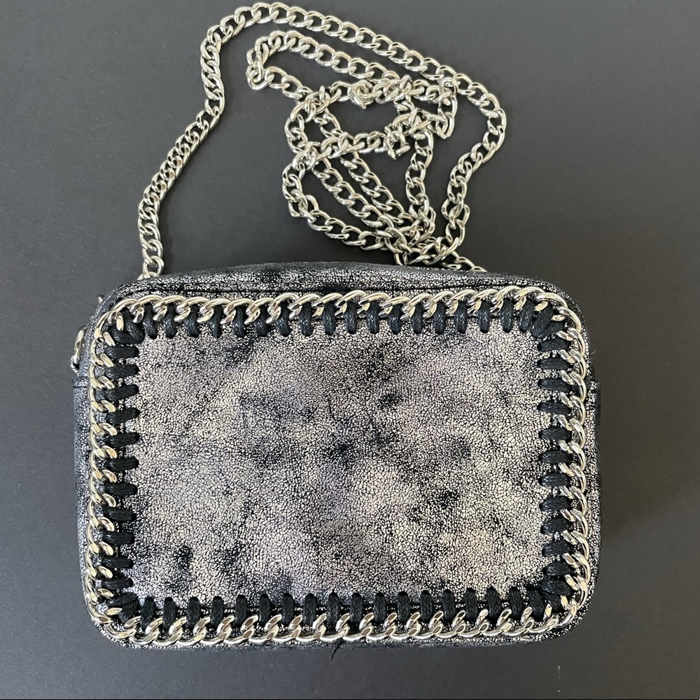 Metallic Silver Chain Accent Crossbody Bag